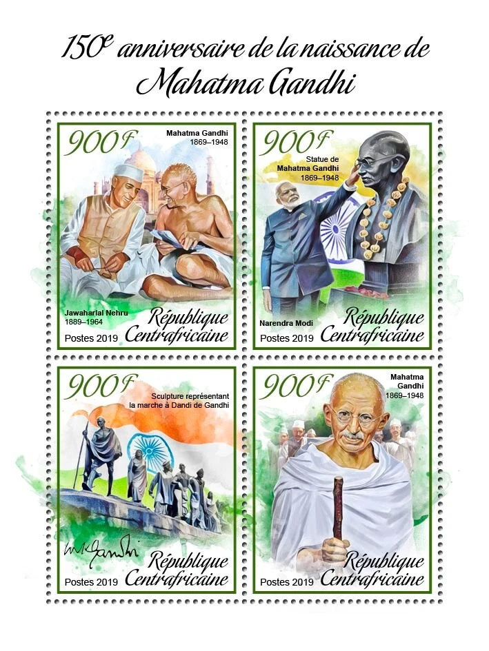Mahatma Gandhi 150th Anniversary MNH Stamps 2019 Central African M/S - Image 1 of 1