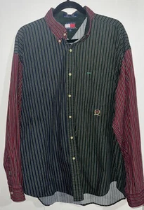 VINTAGE Tommy Hilfiger Shirt Mens Sz XL Multicolor Colorblock Stripe 90s Y2K - Picture 1 of 11
