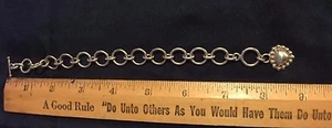 Vintage Mexican Silver Link Bracelet with Heart Clasp (#8) - Picture 1 of 2