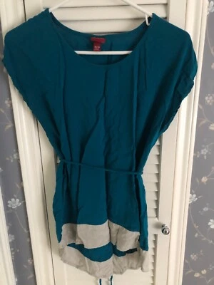 Merona XS teal/ivory tie-back color-block tunic Targaryen blue, mullet hem, GUC - Image 1 of 4