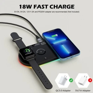 4 in 1 Qi Fast Wireless Charger Charging Pad Dock For Apple iPhone 16 & Samsung - Picture 1 of 12