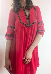 ba&sh Sommerkleid "CALE" Gr. 0 | 34 Rot 100% Viskose Boho Stcikerrei - Bild 1 von 6