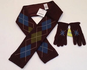 NWT Gymboree Arctic Adventure Brown Argyle Fleece Lined Scarf & Size 5-7 Gloves - Picture 1 of 1