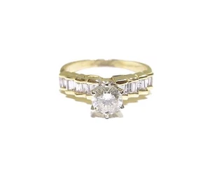 14k Yellow Gold .80tcw Round & Baguette Cut White Diamond Ladies Ring - Picture 1 of 7