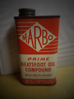 VINTAGE MARBO PRIME NEATSFOOT OIL COMPOUND 8 FL OZ EMPTY ORANGE AND CREAM CAN