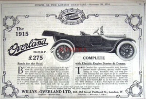 Anuncio impreso de auto WILLYS 20-25 hp Overland 1914 - Anuncio automático original antiguo de la Primera Guerra Mundial - Imagen 1 de 1