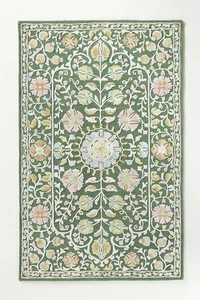 Tappeto trapuntato fatto a mano 100% lana verde floreale design moderno per soggiorno tappeto - Foto 1 di 6