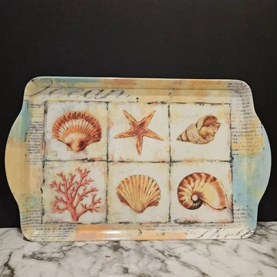 Nautical Seashell Starfish Coral Ocean Serving Tray Decorative Platter - Image 1 of 4