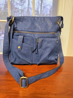 Bolso Bandolera Bueno Cuero Sintético Azul con Correa para el Hombro, Teléfono y Otros Bolsillos Foto 1 de 4