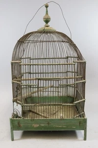 66cm großer Vogelkäfig Holz Metall farbig gefasst 19.Jhd (MVL4748) - Bild 1 von 11