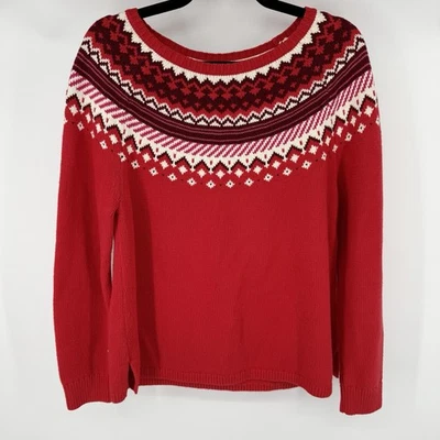 Suéter Lands' End Fair Isle Nordic Holiday vermelho preto gola redonda médio pequeno - Imagem 1 de 4