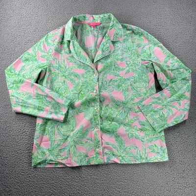 Lilly Pulitzer Pajama Top Womens L Pink Green Swizzle Floral Button Up Cotton - Image 1 of 4
