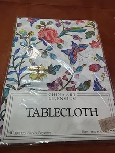 China Art Linens Inc Tischdecke 60x84 länglich neu Blumen und Schmetterlinge - Bild 1 von 2