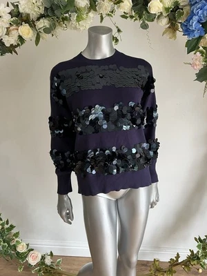 TED BAKER Jumper Womens TB 2 UK 10 Navy Blue Sequin Embellished Top NEW - Image 1 of 4