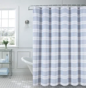 Madison Linen Feel Fabric Shower Curtain, Blue - Picture 1 of 10