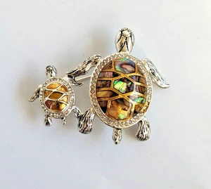 Tortuga Marina Napier con Broche Bebé Pin Tono Plata Abulón Estrás - Imagen 1 de 5