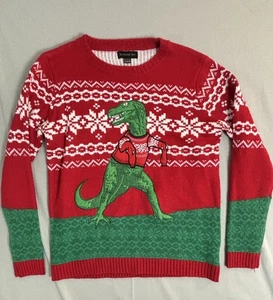 Suéter Blizzard Bay Boys XL 18/20 Navidad T-Rex Rojo Verde Hombre Pequeño Usado - Imagen 1 de 13