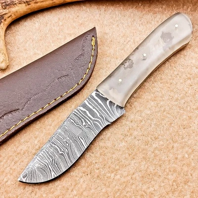 Cuchillo desollador de acero Damasco hecho a mano | 8,0" | Full Tang, funda de cuero IT-2523 Foto 1 de 4
