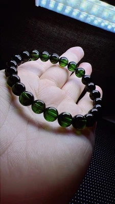 7.5mm Natural Green Tourmaline Rutilated Quartz Crystal Beads Bracelet - Image 1 of 4