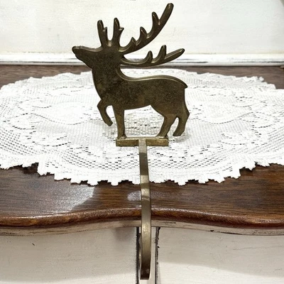 Vintage Brass Stocking Holder Reindeer Long Arm Mantel Hanger Christmas Holiday - Image 1 of 4