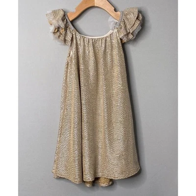 LUNA LUNA Gold Metallic Tulle Sleeve Party Dress Girls 5 Yrs Holiday Christmas - Image 1 of 4