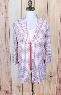 Ming Wang Cardigan Jacket Tank Top Twin Set Size S Pink Geometric Stretch Knit - Image 1 of 4