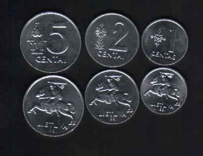 LITHUANIA 1 2 5 CENTS 3v 1991 x 1000 Sets EURO HORSE RIDER UNC x 3000 COIN MONEY - Image 1 of 2