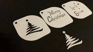 #4.1 Set di 3 pz stencil di Natale Buon Natale Let It aerografo vernice albero della neve - Foto 1 di 3