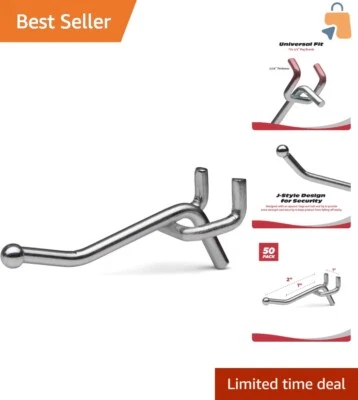 Zinc Chrome 2-Inch Peg Hooks, 50-Pack - Durable Wall Mount Storage Solution - Image 1 of 4