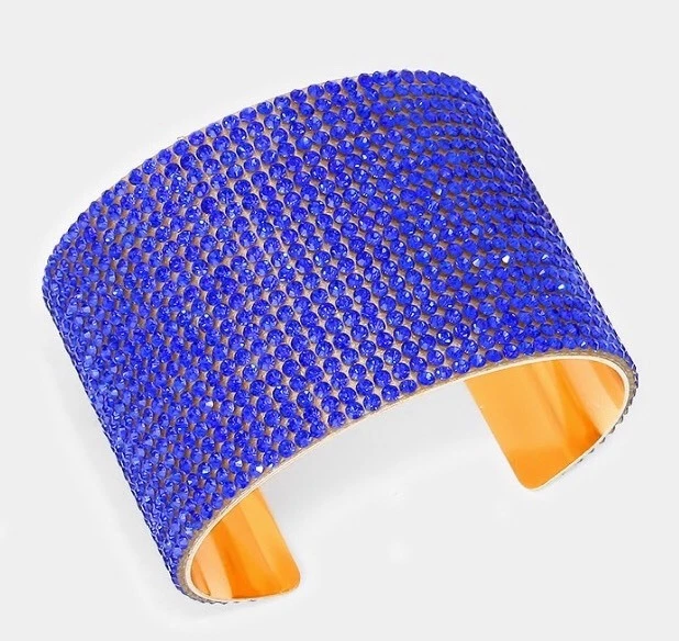 Brazalete Formal Oro Azul Real Puño Ancho Cristal Estrás Boda Concurso Foto 1 de 1