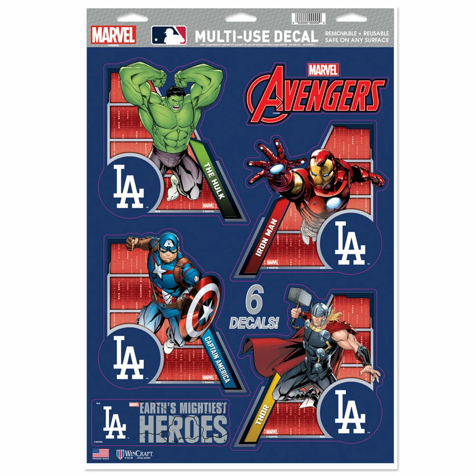 LOS ANGELES DODGERS 6 PIECE MARVEL AVENGERS DECALS 11"X17" WALL GRAPHICS DISNEY - Image 1 of 1