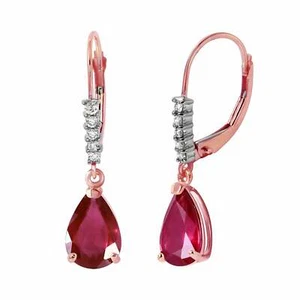 3.15 Carat 14K Solid Rose Gold Leverback Earrings Diamond & Ruby Jewelry - Picture 1 of 3