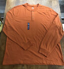 IZOD Shirt Saltwater Henley Men's Long Sleeve Relaxed Classics Orange 2XL New