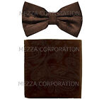 New men's pre-tied bowtie set paisley polyester bridal formal wedding prom Brown