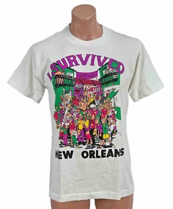 Tetas de Mardi Gras I Survived New Orleans vintage dibujos animados puntada única años 90 L - Imagen 1 de 9