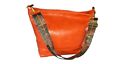 Lightweight Orange Medium Size Faux Leather Zipper Hobo Shoulder Handbag 