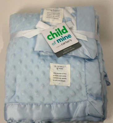 NWT Carters Child Of Mine Blue Dot Satin Baby Little Puppy Security Blanket Set - Image 1 of 4