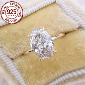 Anillo de compromiso de boda de plata 925 enchapado en plata circonita cúbica ovalada de 5 quilates para novias - Imagen 1 de 9