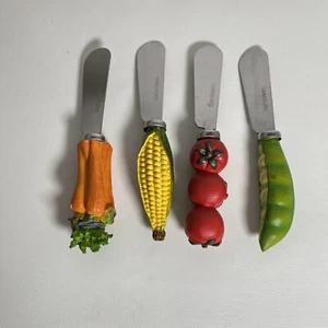 Serving Spreader Knives 4 Vegetable Theme New Butter Dip 5” Entertaining - Picture 1 of 2