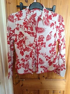 Blouse Womens Shirt Top Size 8 Red White Floral Work 100% Cotton Smart - Picture 1 of 6