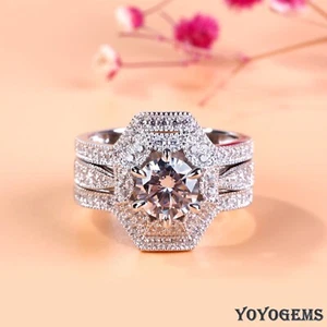 Moissanite Trio Set Engagement Ring 4 Carat Solid 14K White Gold Round Cut VVS1 - Picture 1 of 8