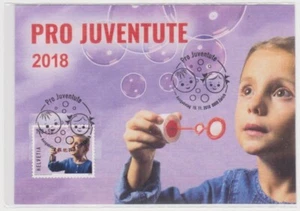 Switzerland Maxi 2018, Pro Juventute, Happy Childhood, Child Blowing Bubbles - Picture 1 of 1