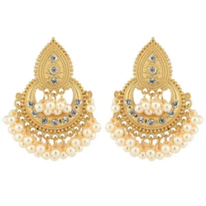 Indian Jhumka Drop Earrings Jewelry Fashion Luxury Gold Pearl Earrings for Women - Picture 1 of 11