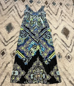 One World Sleeveless Maxi Dress Beaded V Neck Sz M Sundress - Picture 1 of 11