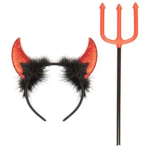 Cuernos y horquilla del diablo rojo - conjunto de accesorios de disfraz del diablo - DIVERTIDO CREÍBLE - Imagen 1 de 8