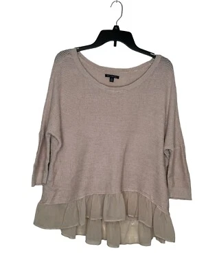 Suéter tejido de gasa con volantes dobladillo beige tostado pequeño American Eagle Outfitters para mujer Foto 1 de 4
