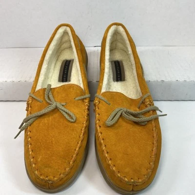 Hush Puppies Orange Suede Moccasins Fur Lined Loafer Slippers Women's Size 9 - Image 1 of 4