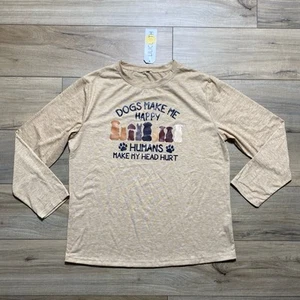 Lilicloth Womens Dogs Make Me Happy Humans Make My Head Hurt Shirt Large Tan - Picture 1 of 9