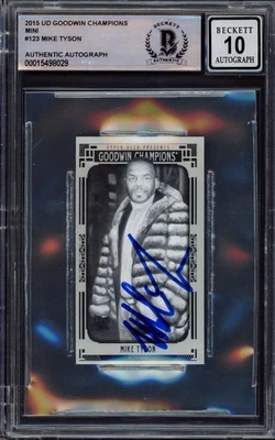 Mike Tyson Signed 2015 Upper Deck Goodwin Champions Mini Card 123 Sig 10 Beckett - Image 1 of 2