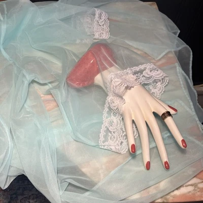 Винтажный Adonna белье будуар чистый кружева нейлона кровать куртка верхний светло-синий маленький - Изображение 1 из 4